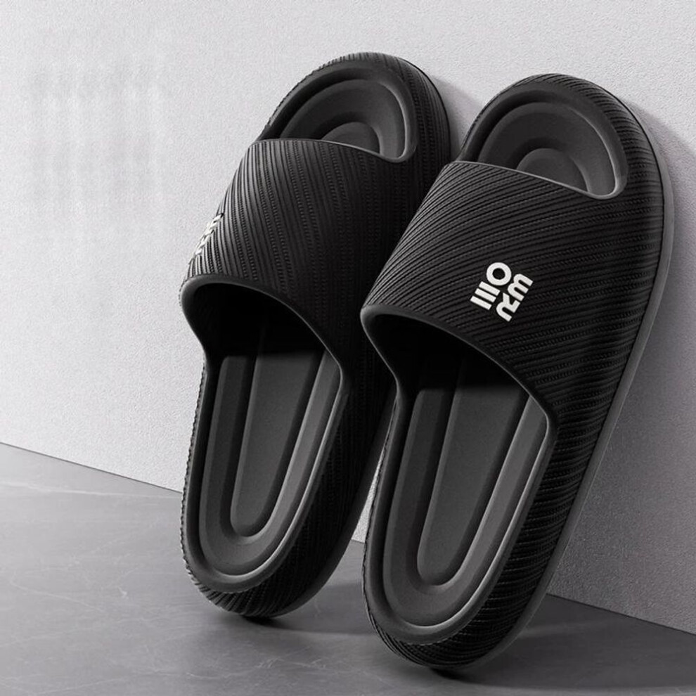 (black, 44-45) Order A Size Up Fashion Summer Couple Non-slip Flat Slides Lithe Soft Cosy Seabeach Sandals Men's Slippers Women Casual Home Indoor Flip Flops