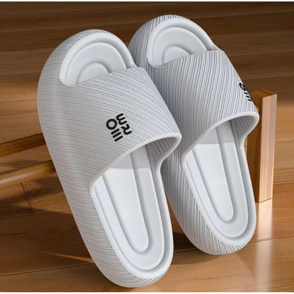 (gray, 40-41) Order A Size Up Fashion Summer Couple Non-slip Flat Slides Lithe Soft Cosy Seabeach Sandals Men's Slippers Women Casual Home Indoor Flip Flops