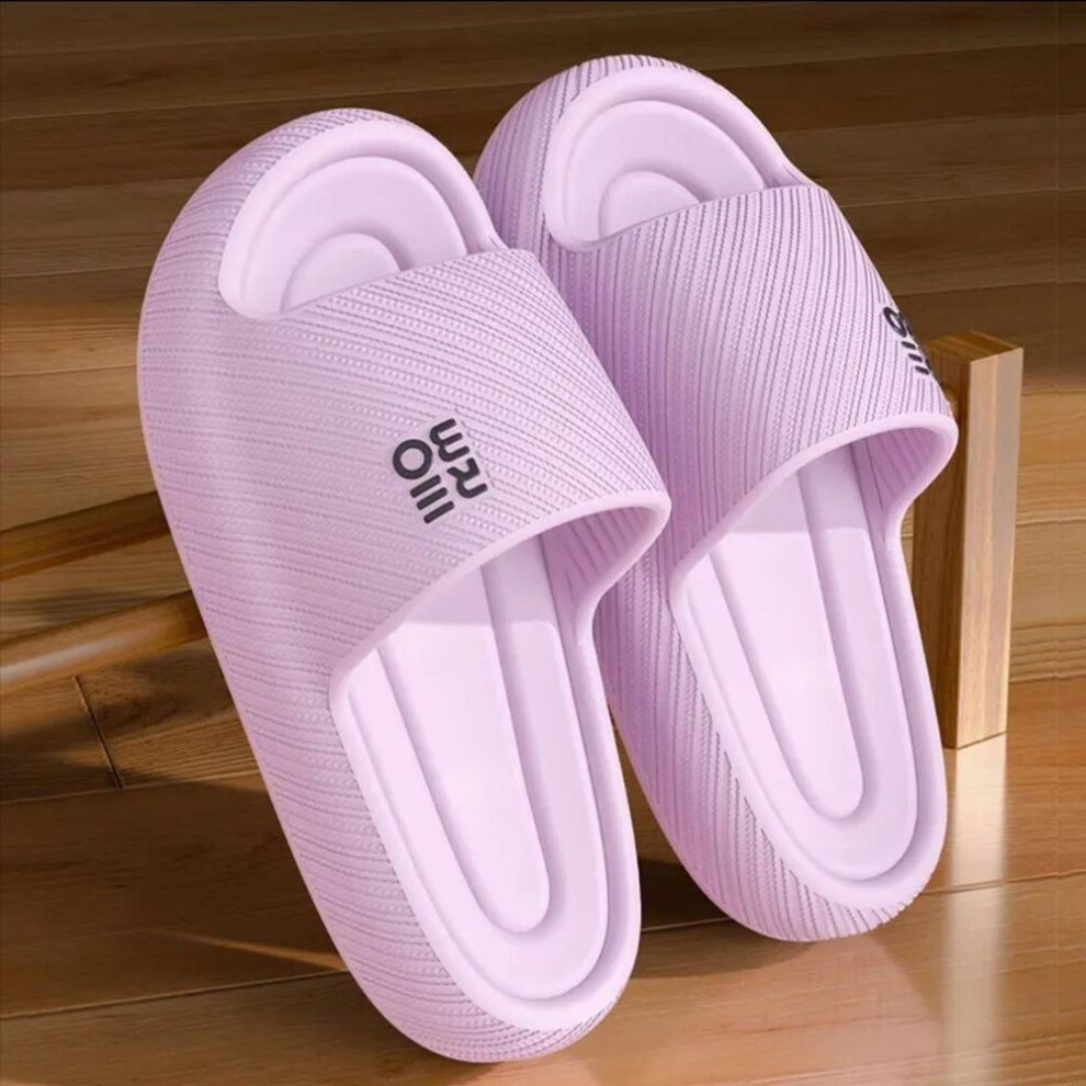 (purple, 38-39) Order A Size Up Fashion Summer Couple Non-slip Flat Slides Lithe Soft Cosy Seabeach Sandals Men's Slippers Women Casual Home Indoor Flip Flops