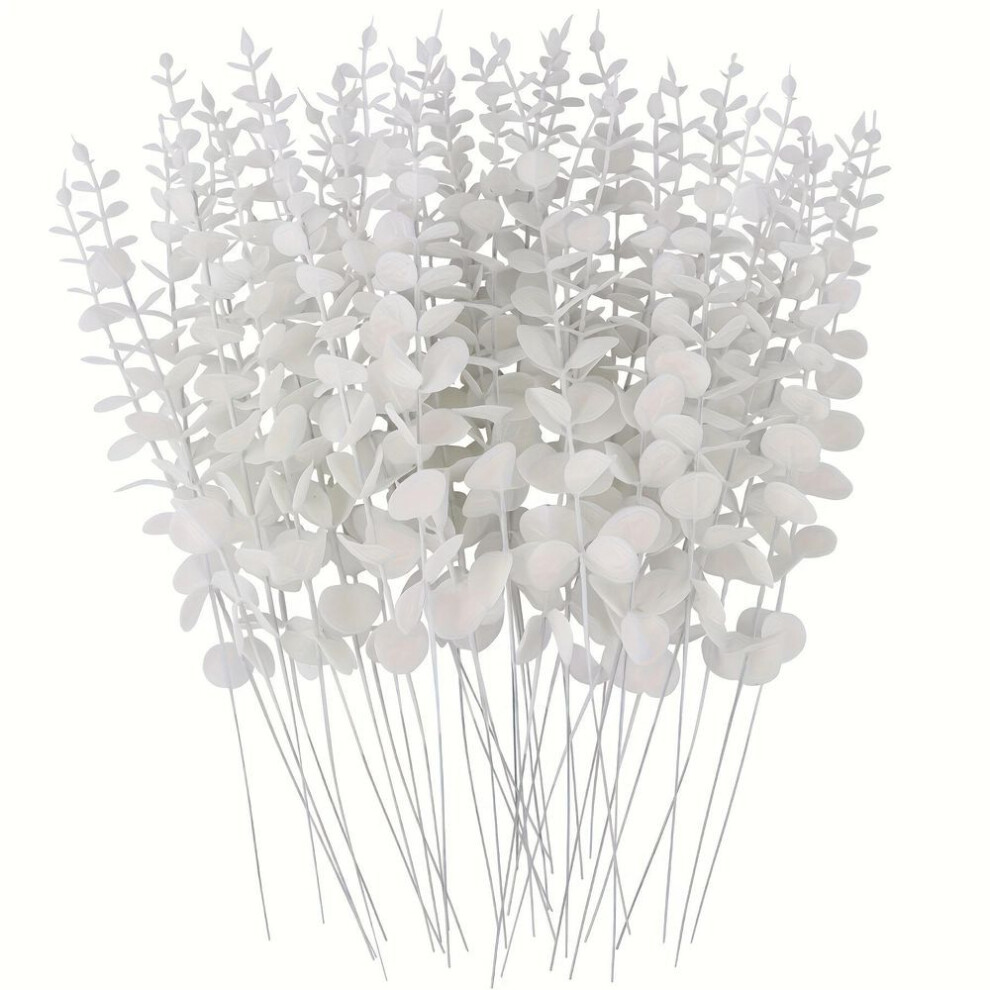 (white, 12pcs) Eucalyptus Stems, Artificial Eucalyptus Leaves,Faux Eucalyptus Stem for Vase Wedding Bouquet Home, Halloween Thanksgiving Christmas Decor