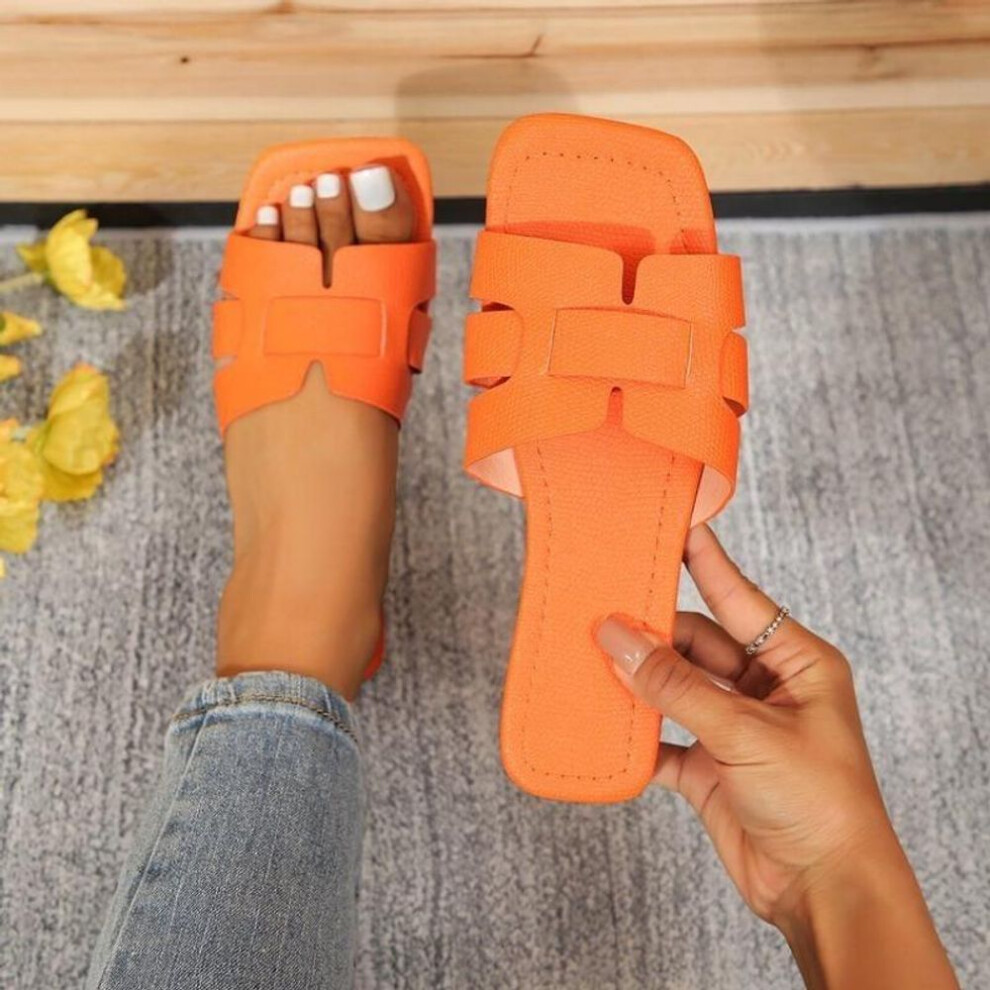 (orange, 36) Summer Outwear Woven Flat Bottom 36-43 Beach Shoes Sandals and Slippers for Women