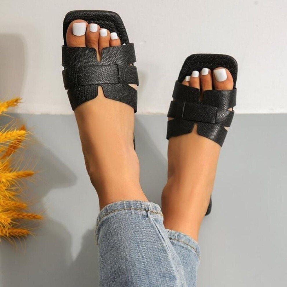 (black, 36) Summer Outwear Woven Flat Bottom 36-43 Beach Shoes Sandals and Slippers for Women