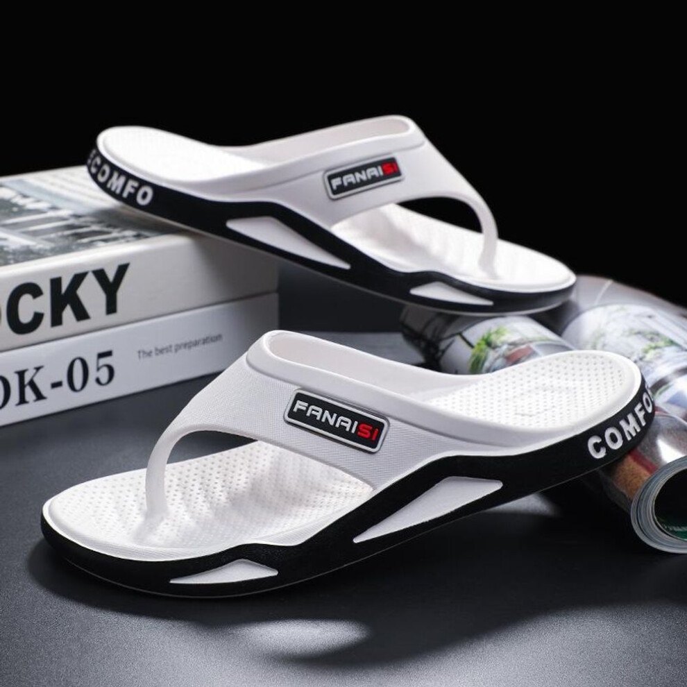 (white, 40-41) Non Slip Slippers Men's Flat Flip Flops For Comfy Outdoor Beach Shoes