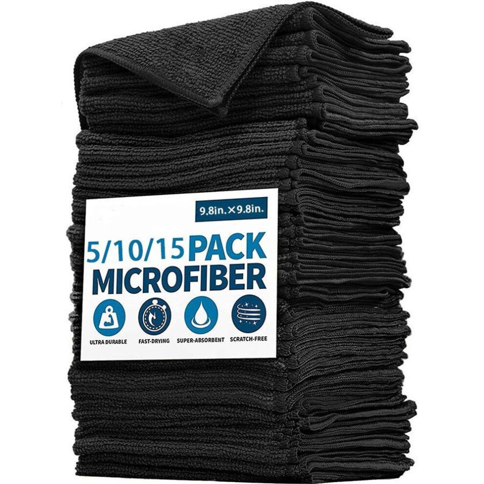 (black, 25*25cm (Minimum 10 pieces)) Black Soft Cleaning Cloth - Perfect For Car, Home, And Kitchen, With High Water Absorption