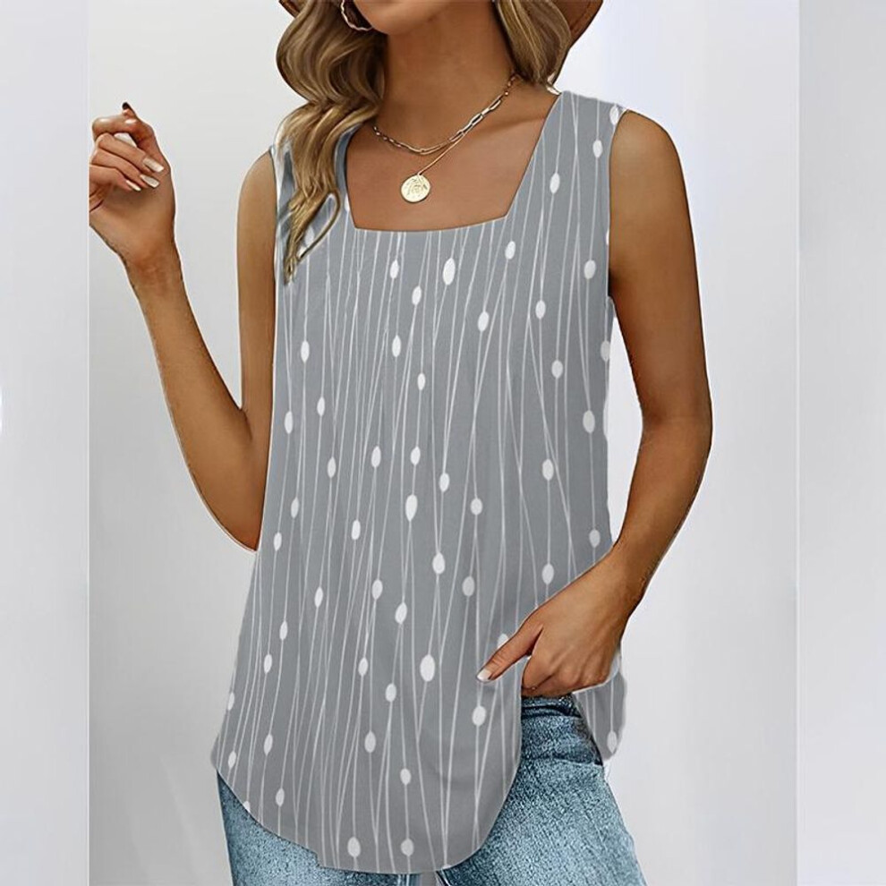 (XL, grey) Summer Women's T-shirt Polka Dot Sleeveless Loose Square Neck Vest Women's Tops