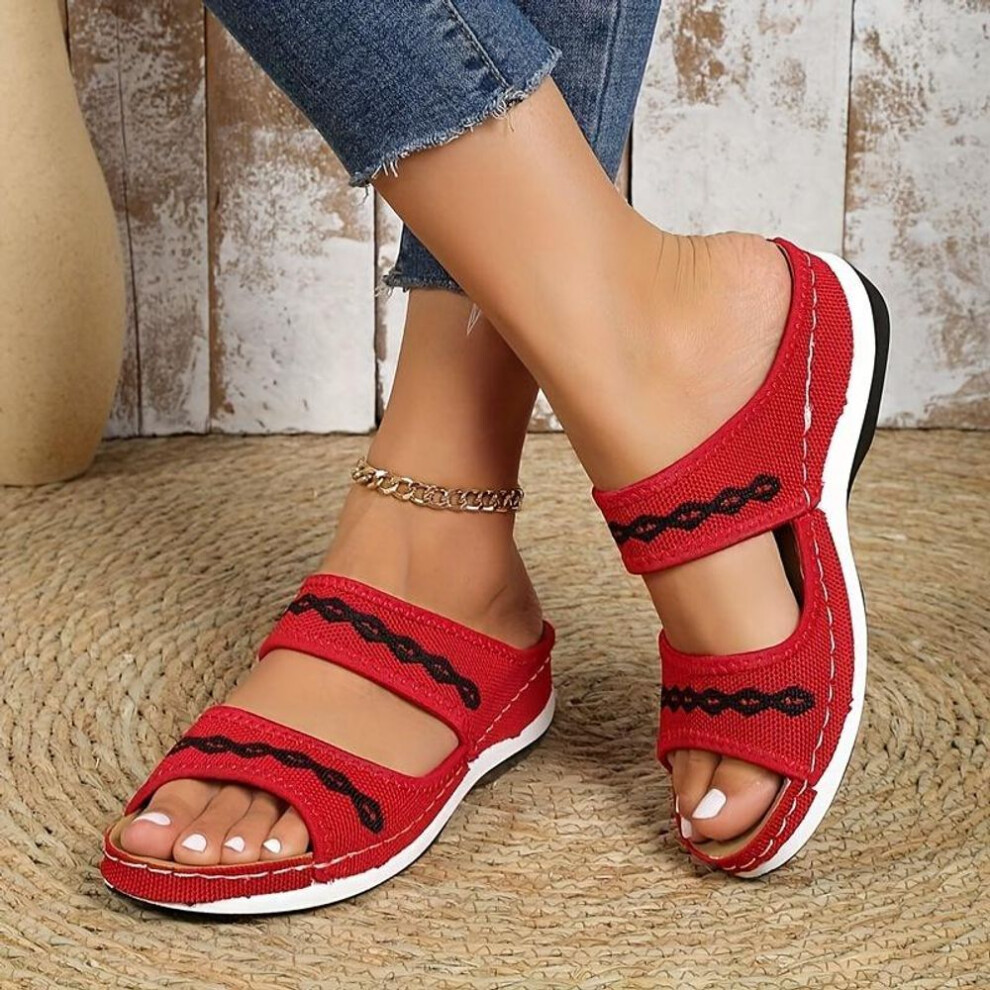 (red, 44) Women's Wedge Sandals Open Toe Shoes Casual Outdoor Shoes for Summer