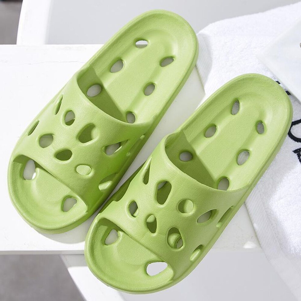 (green, 40-41) Bathroom House Cheese Shower Slippers Lightweight Water Leaky Beach Flip Flop Swimming Water Leaking Quick Drying Sandals Ladies