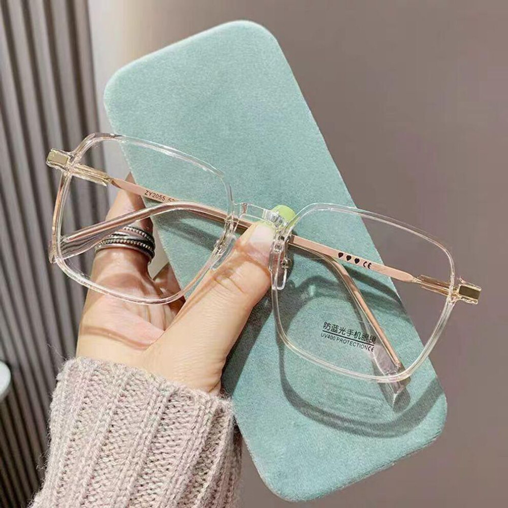 (brown, +3.5) Trendy Fashionable Reading Glasses Women Anti Blue Light Presbyopia Eyewear High-definition Unisex Transparent Frame Eyeglasses