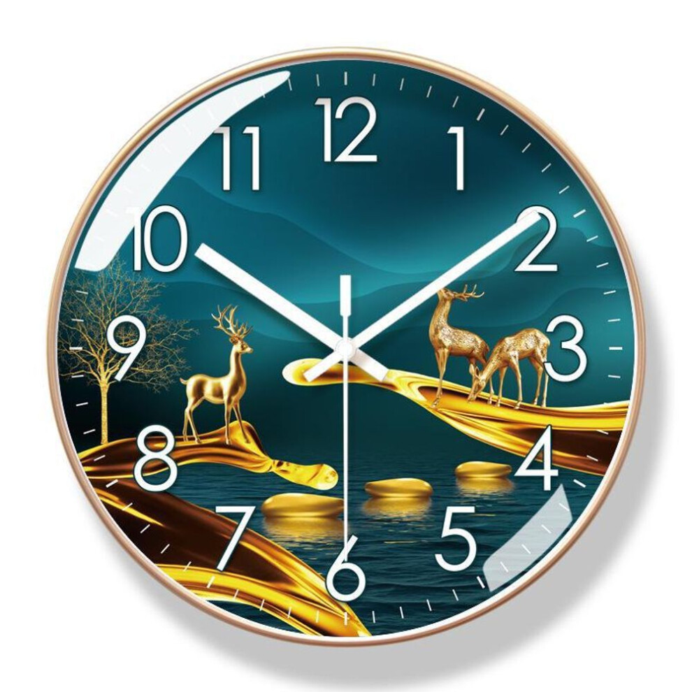 (14 inches, Ultra-quiet, 6127-W, gold) Yipra 6083 Elk Wall-Mounted Silent Quartz Clock for Living Room