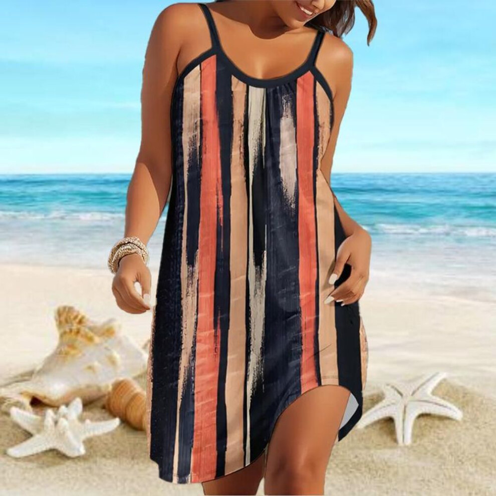 (black, XS) Beach Wear Mini Dress Print Premium Graffiti Patchwork Camisole Skirt Casual Modern Dress Sleeveless Loose Fit Outdoor Daily Summer