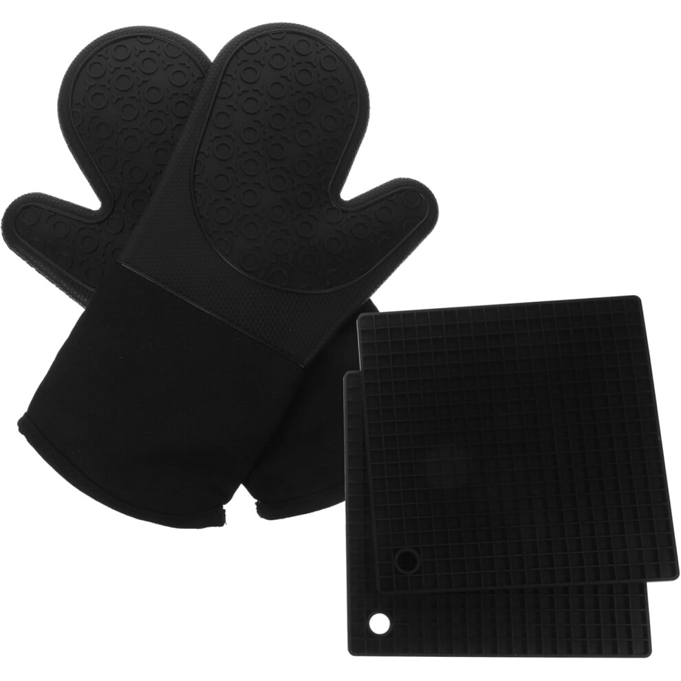Juego De Manoplas Y Agarraderas Para Horno, Alfombrilla De Silicona Con Rejilla, Manoplas MultifuncióN Resistentes Al Calor-image