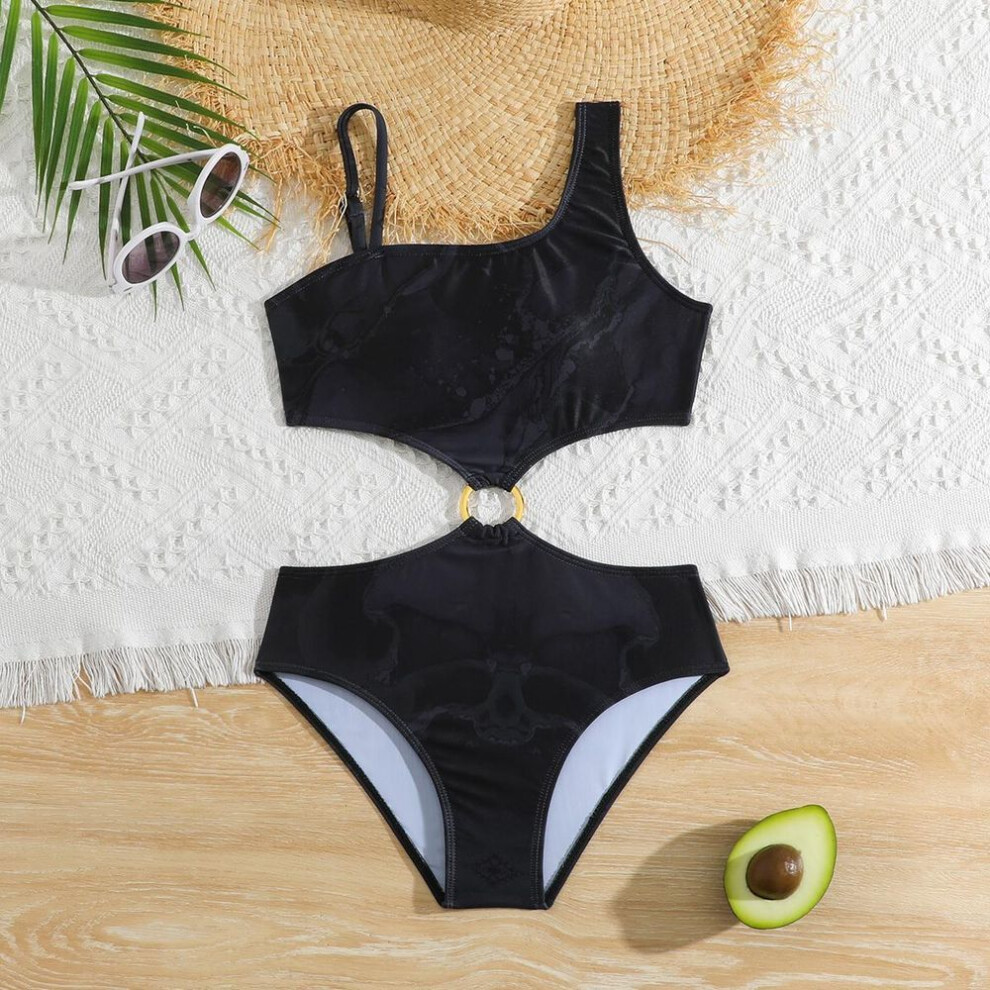 (black, 130) Floral Ruffle Girl Swimsuit Kids  Two Piece Children's Swimwear Halter Top Girl Bikini Set Girls Bathing Suit Beachwear