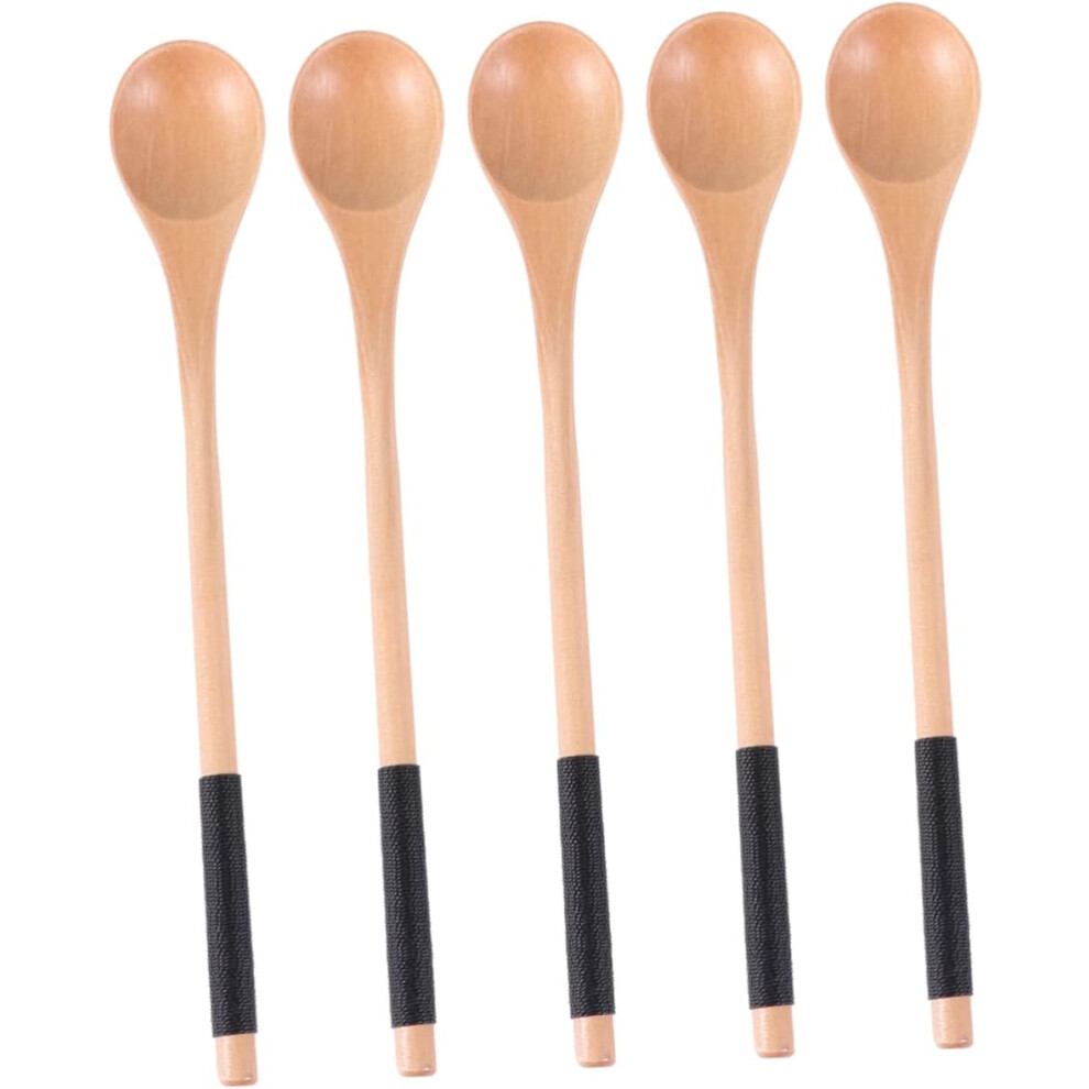 Cucharas De Cocina Para Cocinar Cucharas De Madera Natural 5 Piezas Cuchara Para Remover Miel-image