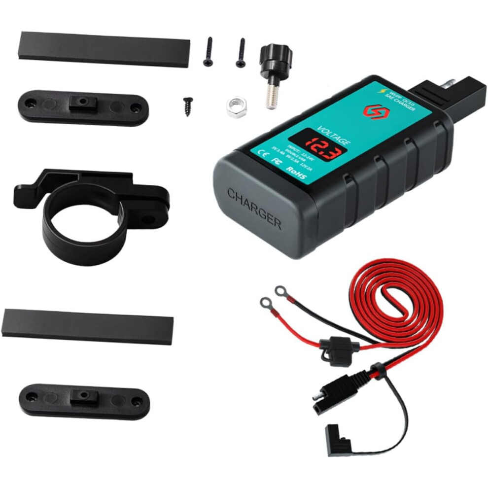 Cargador RáPido Para Motocicleta Con VoltíMetro, Terminal, Cable, Interruptor De BotóN, Carga RáPida-image