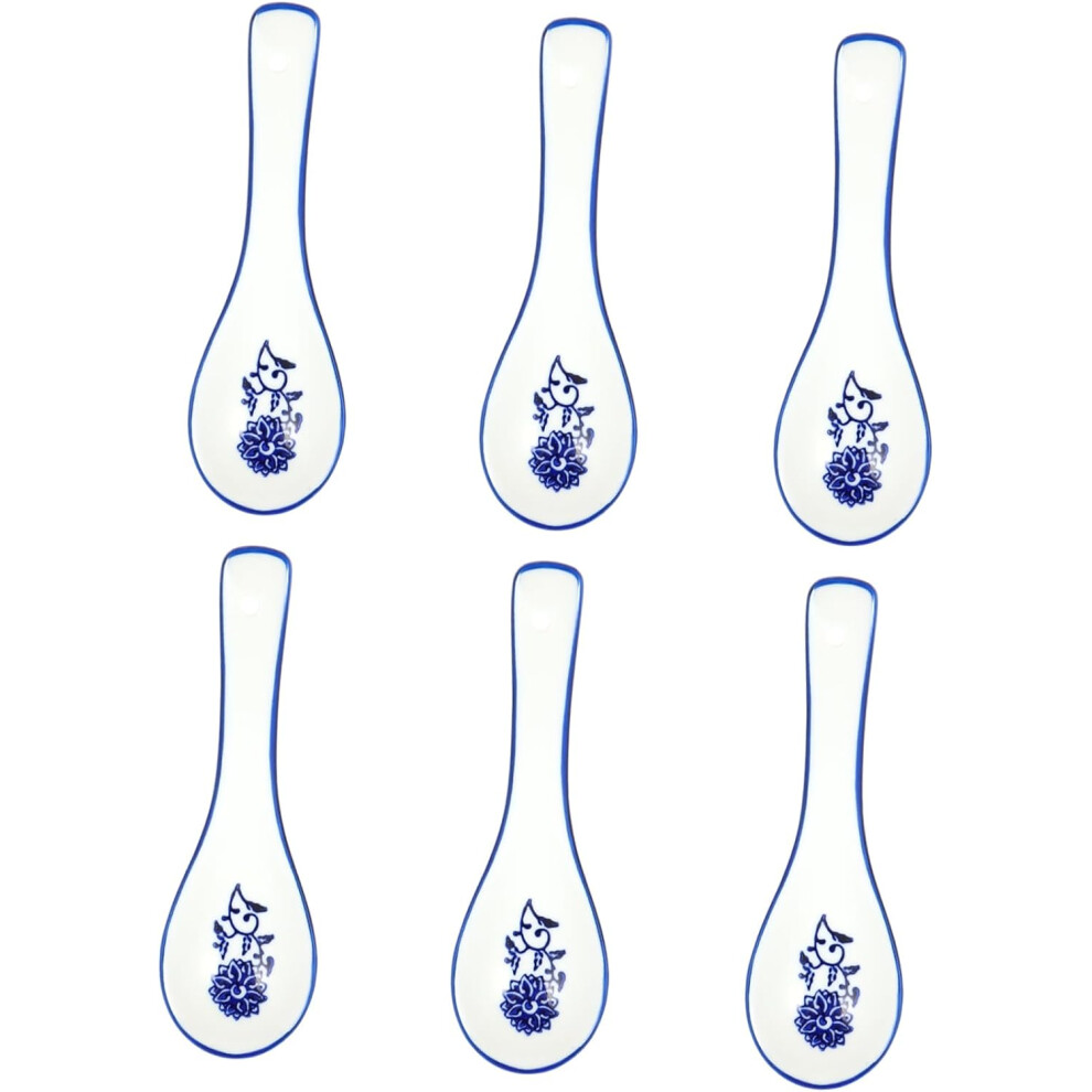 Juego De 6 Cucharas Para Gachas De Avena, De Porcelana Azul Y Blanca, Chinas Y De CeráMica Aptas Para Lavavajillas.-image