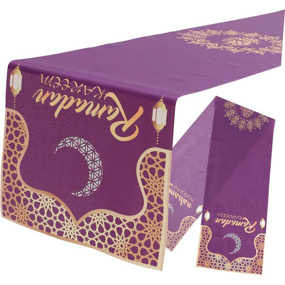Camino De Mesa 2 Decoraciones Eid Mubarak Elegante DecoracióN IsláMica Para El Hogar 180 Cm Cubierta De Mesa De PoliéSter FáCil De Limpiar-image