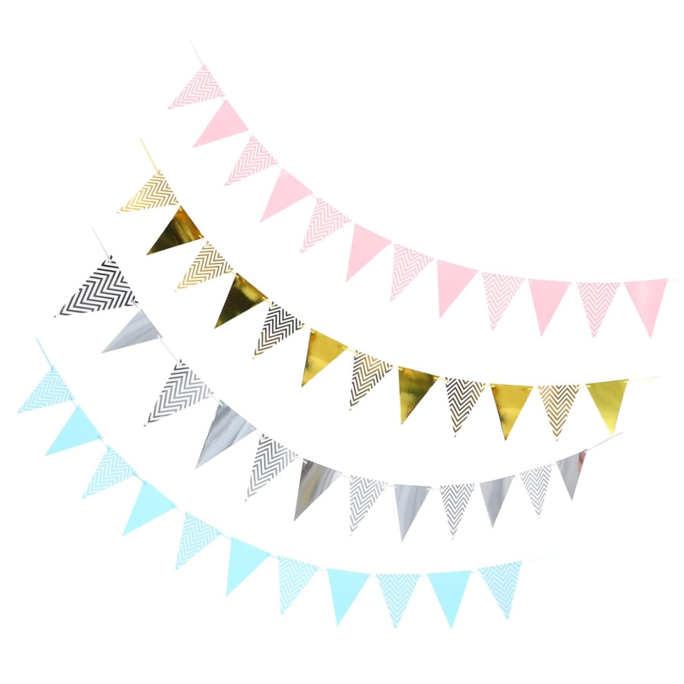 BanderíN Bronceado Con PatróN De Ondas, 4 Unidades, DecoracióN De Papel, Banderines Triangulares Festivos Para Interiores Y Exteriores-image