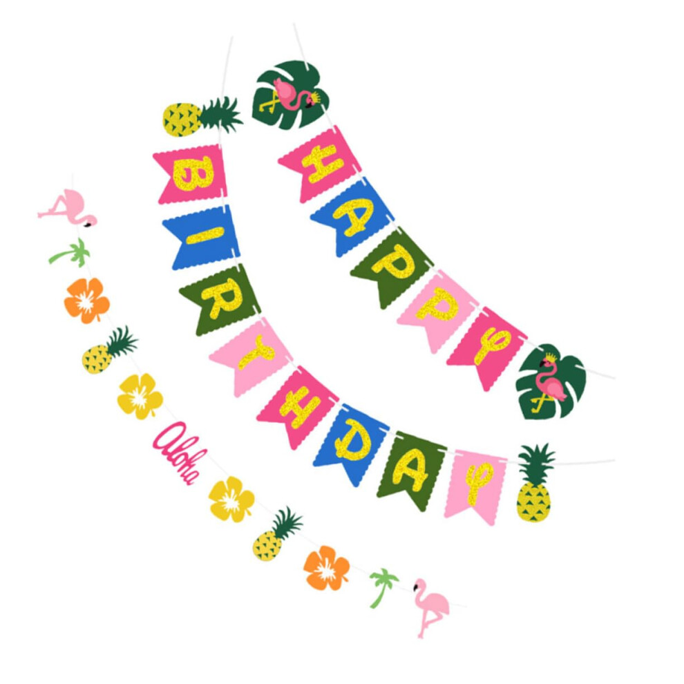2 Juegos De Decoraciones Para Fiestas De CumpleañOs Con Pancartas De Fieltro Y DiseñOs De Flamencos Y PiñAs.-image