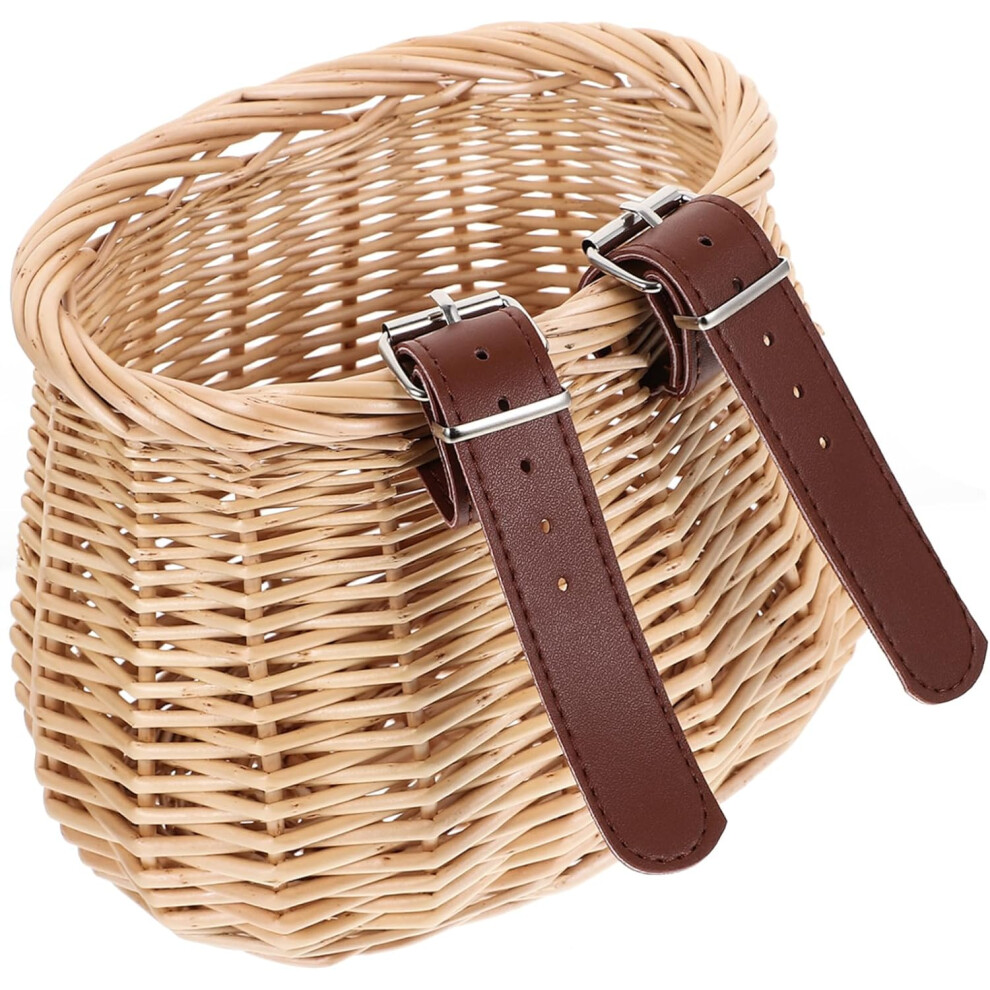 Cesta De Mimbre De RatáN Para NiñOs Y NiñAs Cesta Delantera Para Bicicleta Asa Resistente Madera Original FáCil De Transportar-image