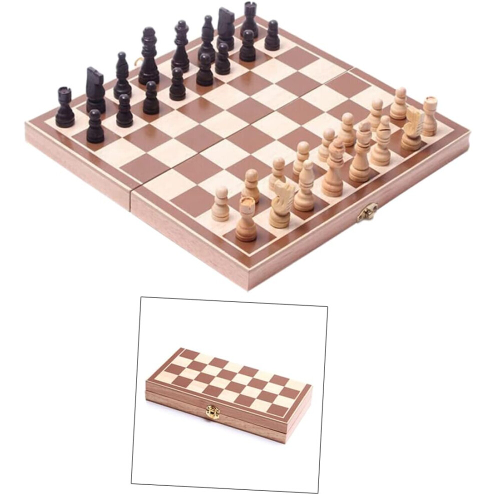 Tablero De Ajedrez Plegable Grande De 34 X 34 Cm, Juego De Ajedrez Con Piezas De Madera, Juguete Educativo Para NiñOs Y Adultos.-image