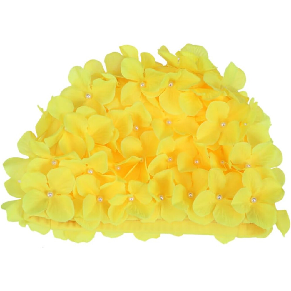 Gorro De BañO Con DiseñO De PéTalos Florales Para Mujer, Talla L, Amarillo, CóModo Y Reutilizable.-image