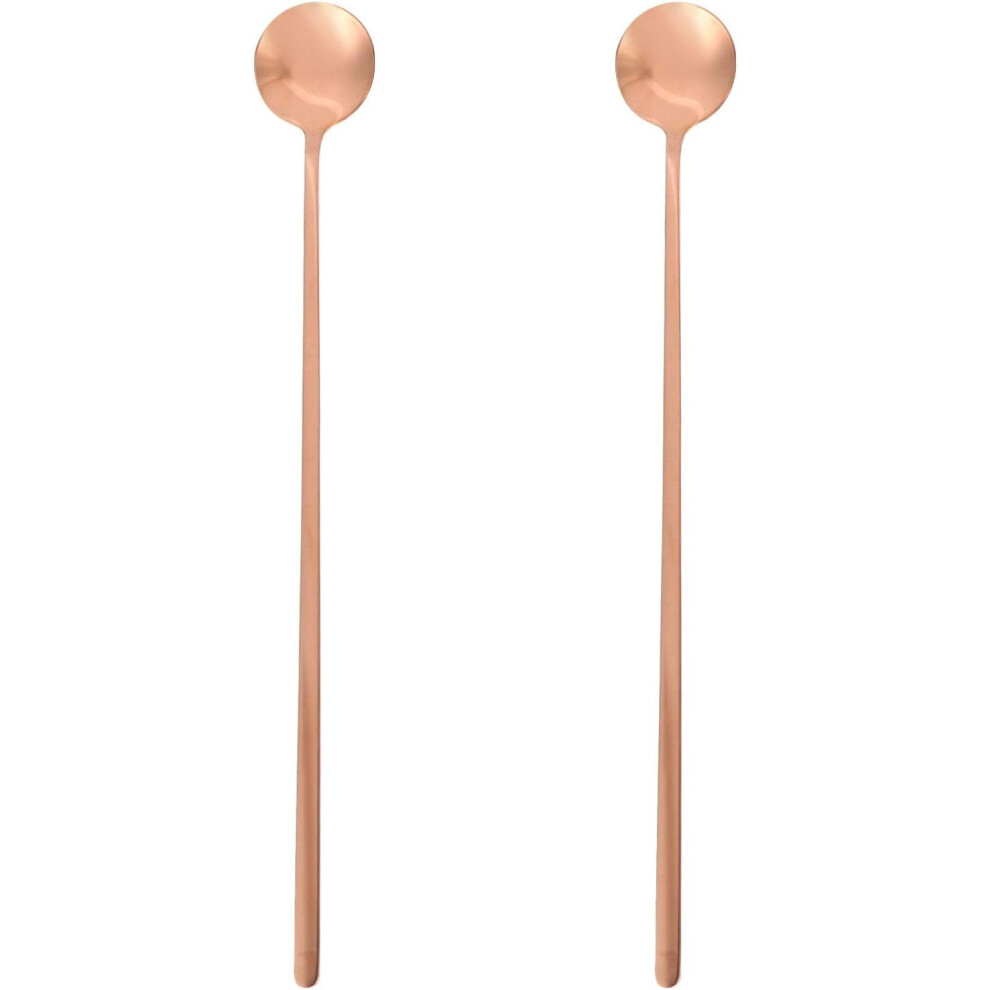 2 Cucharas De Acero Inoxidable Delicadas Para Mezclar Café Con Mango Largo.-image