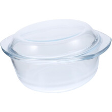 Cacerola de cristal redonda con tapa, apta para microondas y lavavajillas, ideal para fiestas, 2,5 l