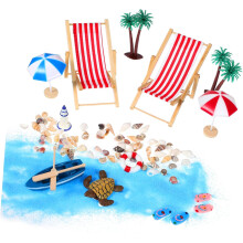 1 juego de mini decoraciones de playa para niños y niñas, micropaisaje, conchas marinas, árboles y sillas.