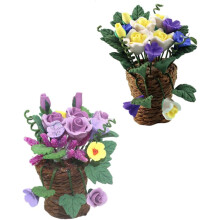 Cestas de flores en miniatura, simulación de bonsái, decoración para casa de muñecas, paisaje, adornos de cestas de flores falsas