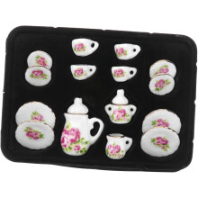 Juego de té en miniatura de 15 piezas para casa de muñecas, tazas de porcelana, juego de té de cerámica, decoración para macetas suculentas.