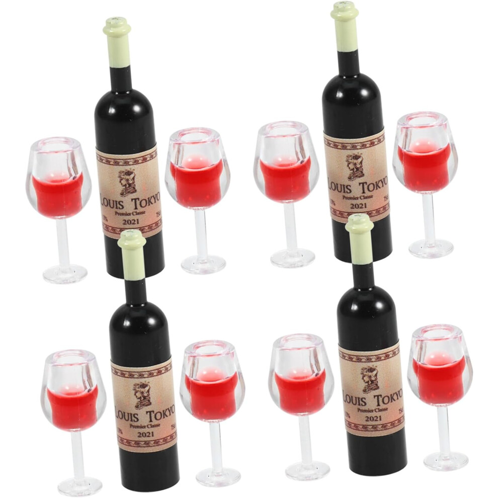 4 Juegos De Mini Botellas De Vino Y Copas, Mini Botellas De Licor Y Copas De Vino En Miniatura.-image