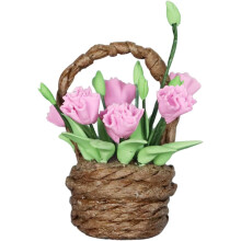Accesorio para escena de jardín de casa de muñecas, minicasa, cesta de flores, modelo para jardín de hadas y decoración del hogar.