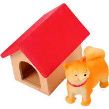 Figura de perro Akita miniatura, juguete de resina de madera para casa de muñecas, accesorio de escena realista pintado a mano.