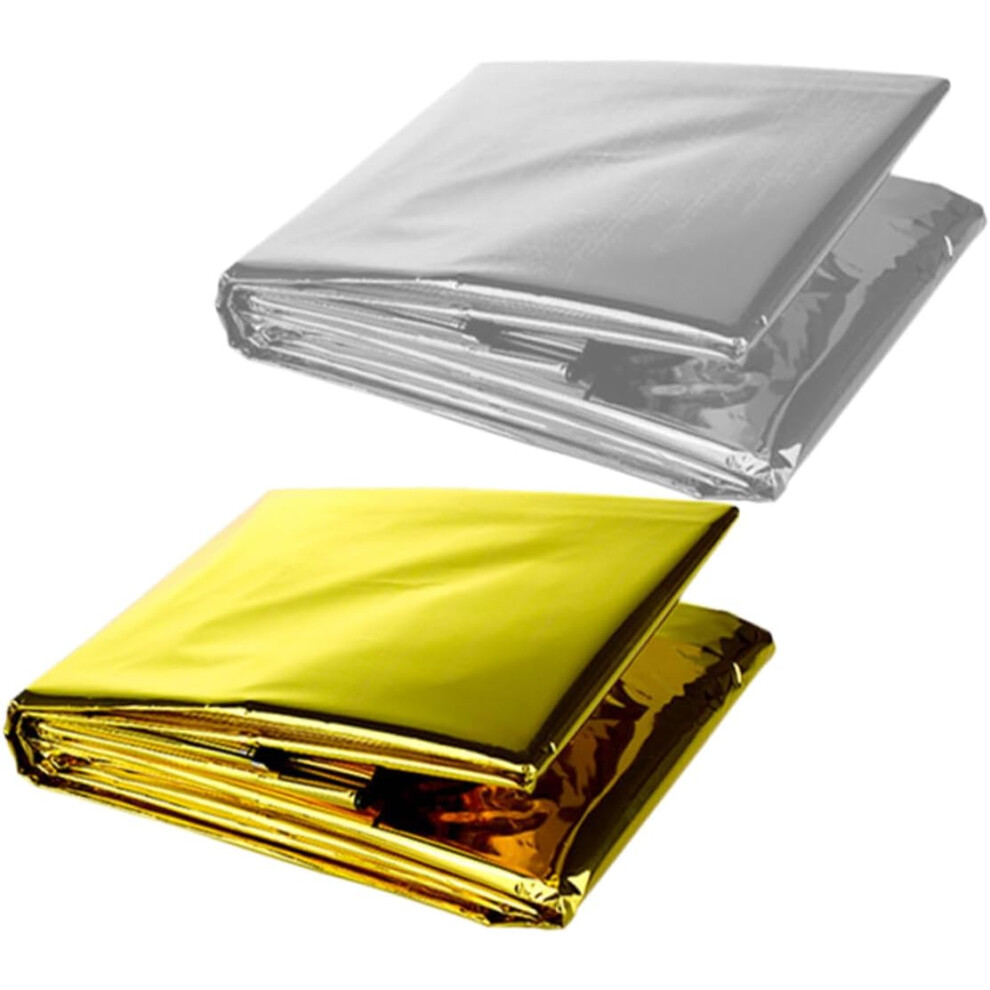 Mantas TéRmicas De Emergencia De Aluminio De 2 Piezas Para Acampar, Hacer Senderismo, Correr Y Sobrevivir Al Aire Libre.-image