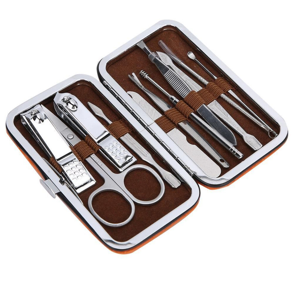 11pcs Manicure Stainless Steel Nail File Nail Clipper Ear Pick Eyebrow Clip Grooming Kit