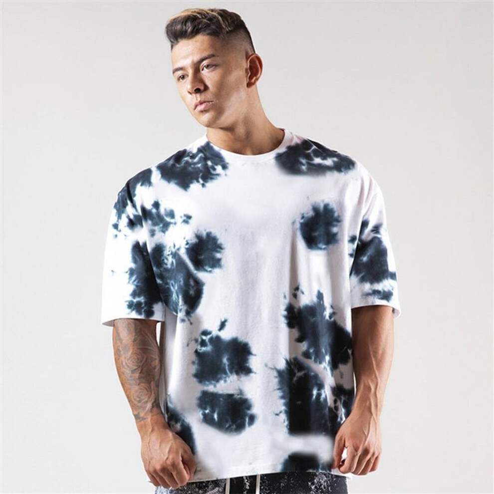 (black, XL) Summer New Sports Men's T-shirt Round Neck Running Short Sleeve Top Casual Hip Hop Style Jogger Fitness Large T-shirt