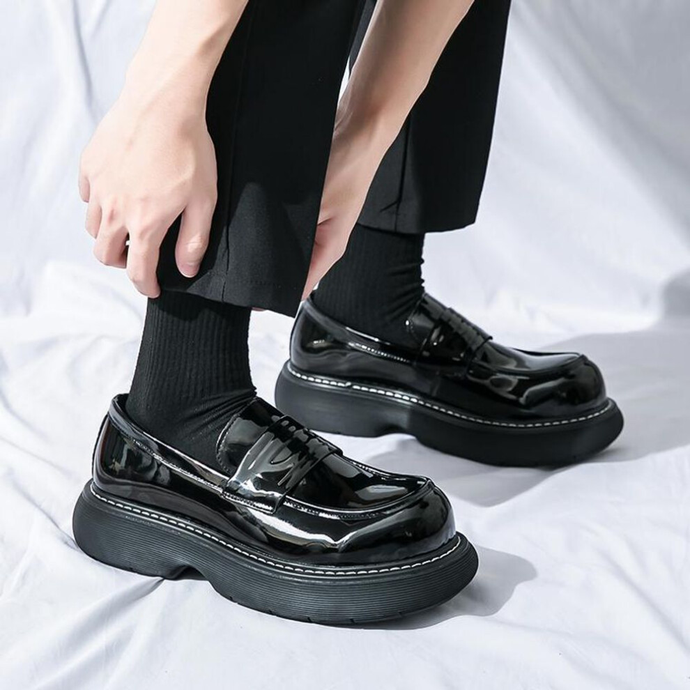 (black, EU: 43) Men Platform Shoes Loafer Dress Elevator Punk Shoes Height Increase Formal Leather Thick Sole Creepers Plus Size