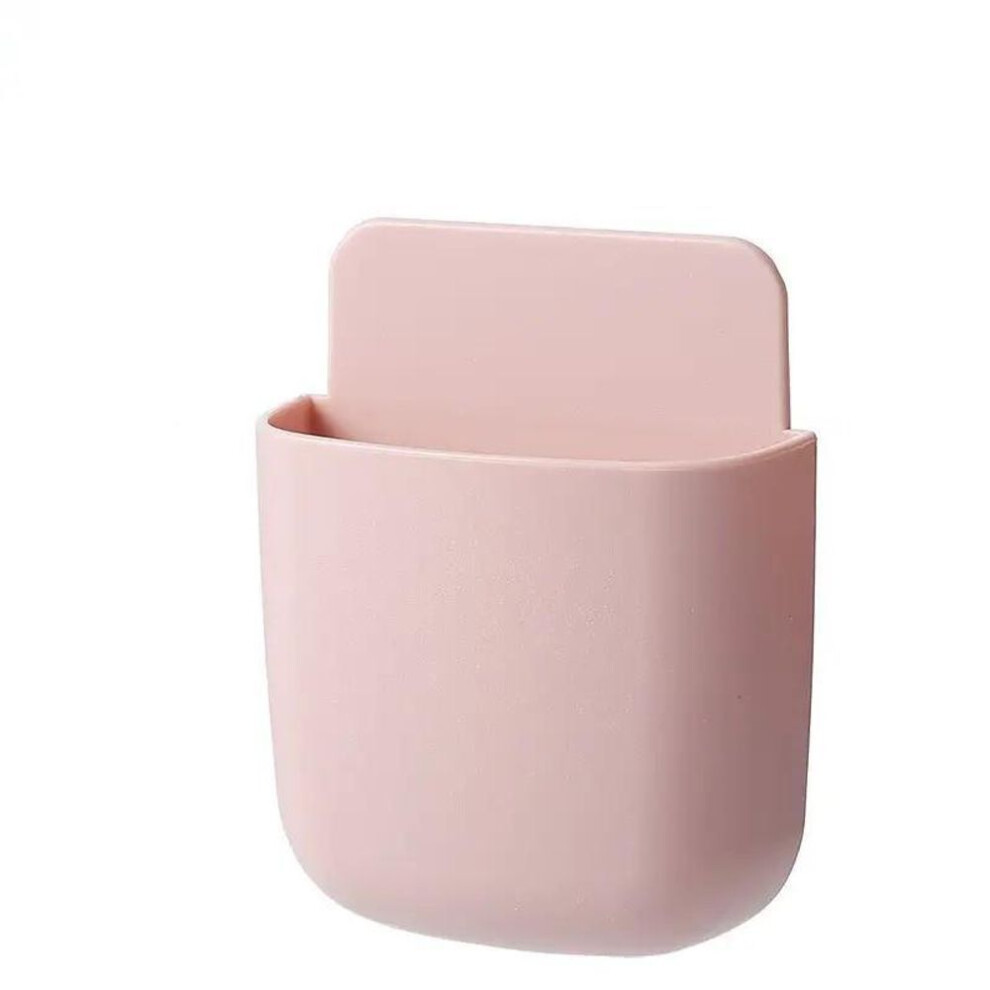 (pink) Wall Mounted Storage Box Mobile Phone Plug Holder Stand Rack Remote Control Storage Organizer Case For Air Conditioner Tv