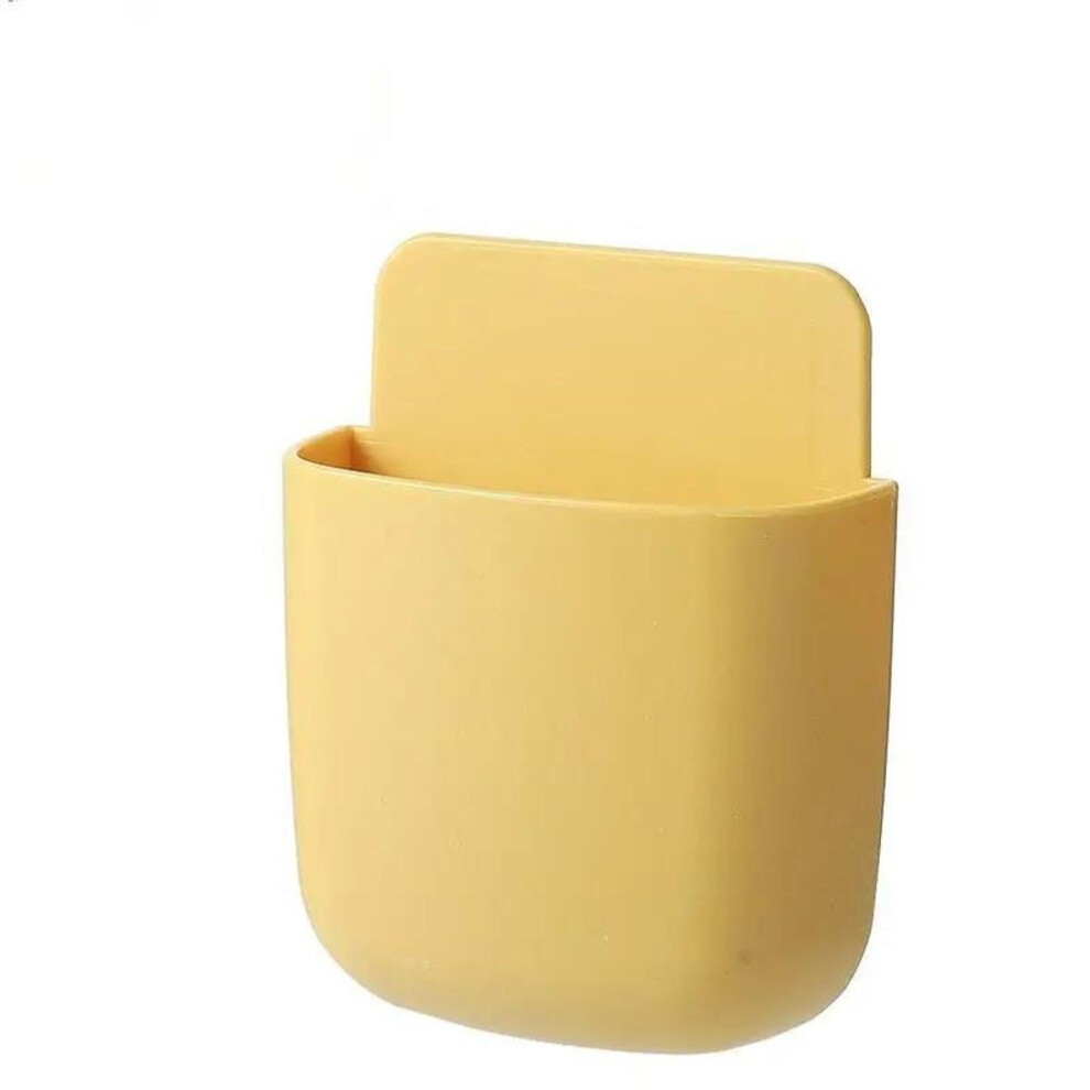 (yellow) Wall Mounted Storage Box Mobile Phone Plug Holder Stand Rack Remote Control Storage Organizer Case For Air Conditioner Tv
