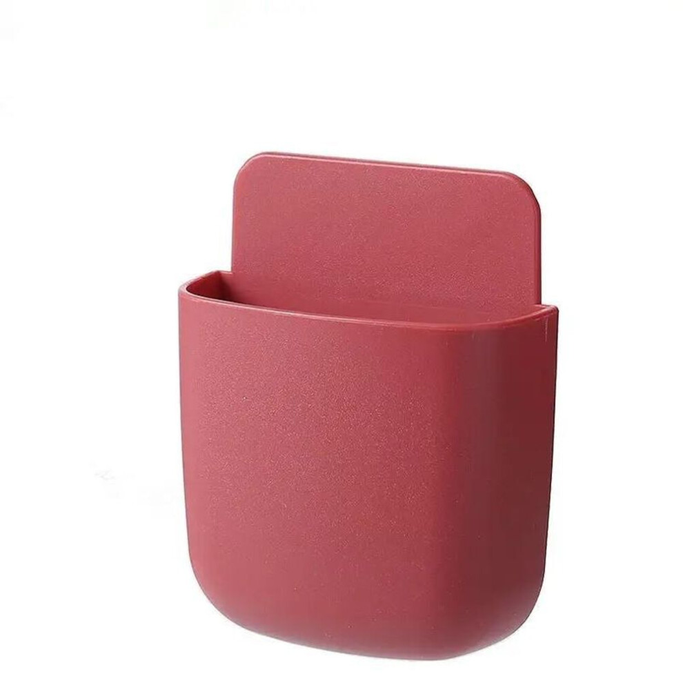 (red) Wall Mounted Storage Box Mobile Phone Plug Holder Stand Rack Remote Control Storage Organizer Case For Air Conditioner TV