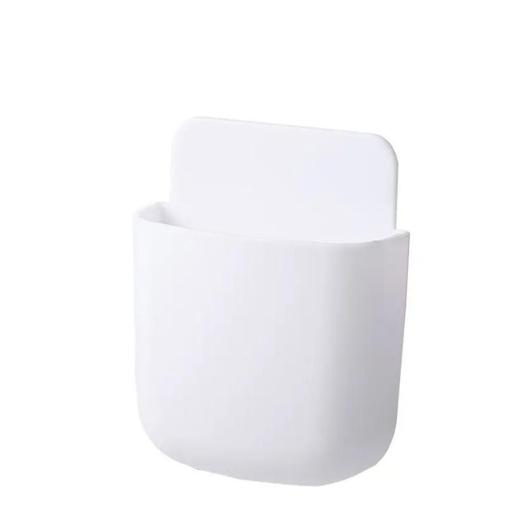 (white) Wall Mounted Storage Box Mobile Phone Plug Holder Stand Rack Remote Control Storage Organizer Case For Air Conditioner Tv