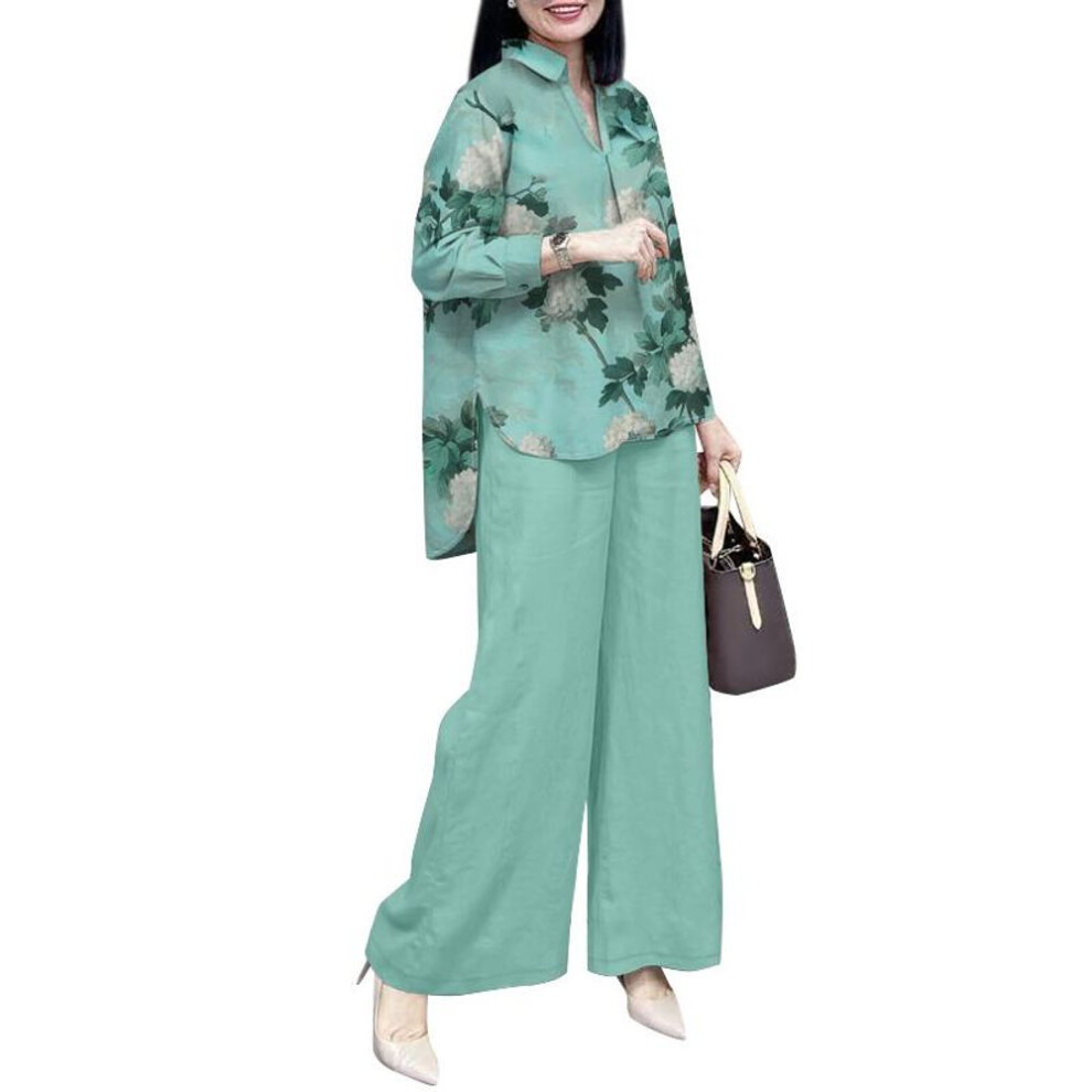 (green, S) Zanzea Women Floral Blouse And Pants Casual Two Piece Suit Sets