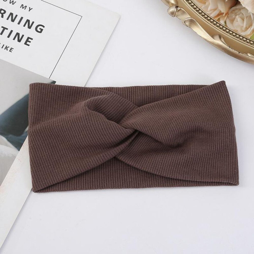 (coffee) Solid Color Women Girls Headband Twisted Knotted Elastic Hair Band Hair Accessories Baby Headbands