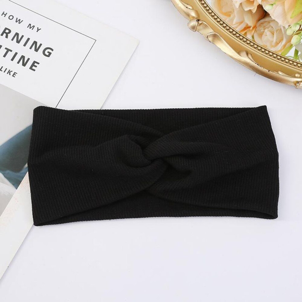 (black) Solid Color Women Girls Headband Twisted Knotted Elastic Hair Band Hair Accessories Baby Headbands