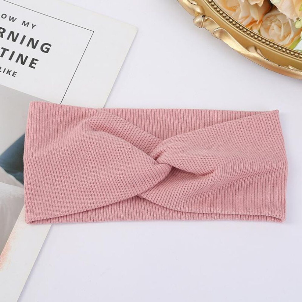 (dark pink) Solid Color Women Girls Headband Twisted Knotted Elastic Hair Band Hair Accessories Baby Headbands
