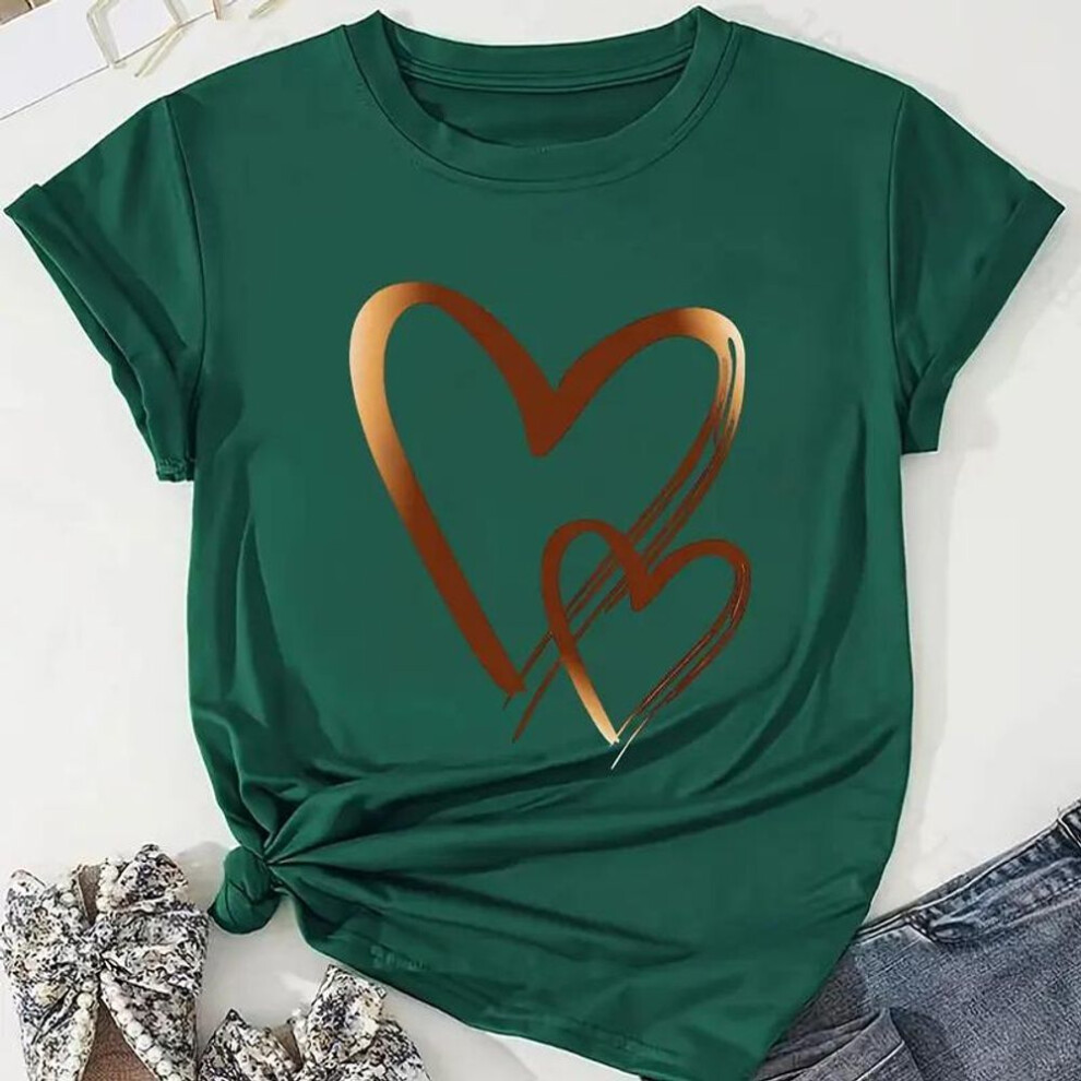(XS, green) Women Summer T Shirt  Print  Love Graffiti Short Sleeve Tees Casual   Printed  Tops