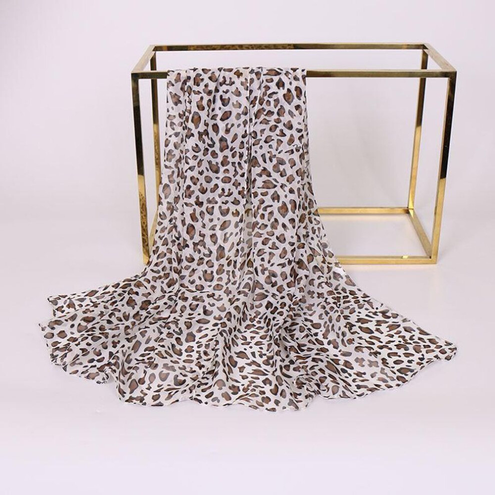 (beige, 150-50cm) Women's Versatile Korean Leopard Print Chiffon Silk Scarf Xq295