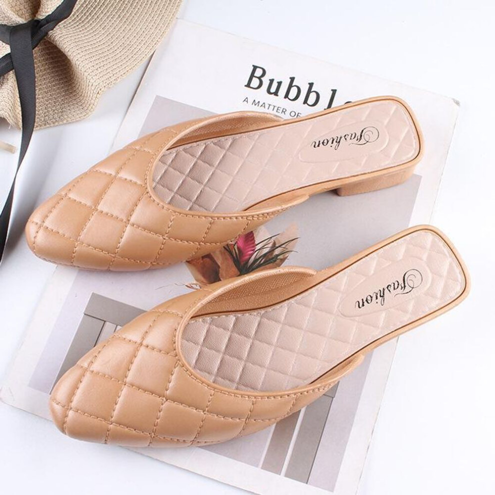 (orange, A155 plaid half-slippers, size 40-41) Helisha Women's Summer Pointed Toe Slip-On Flats - Casual, Solid Color, Fashionable Half Slippers