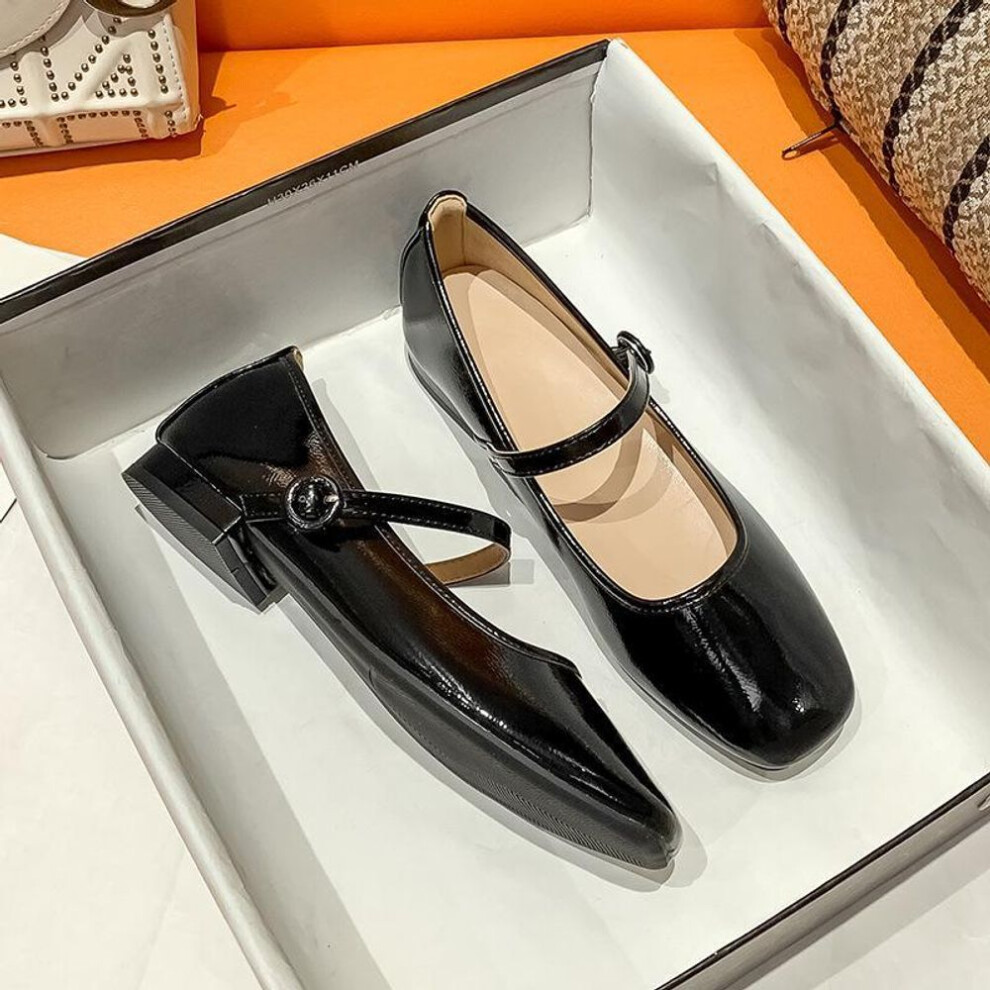 (black, 38) Mary Jane Little Red Shoes: 2024 Spring & Autumn, Shallow Square Toe, Low Thick Heel, One-Strap, Simple, Versatile, Comfortable.
