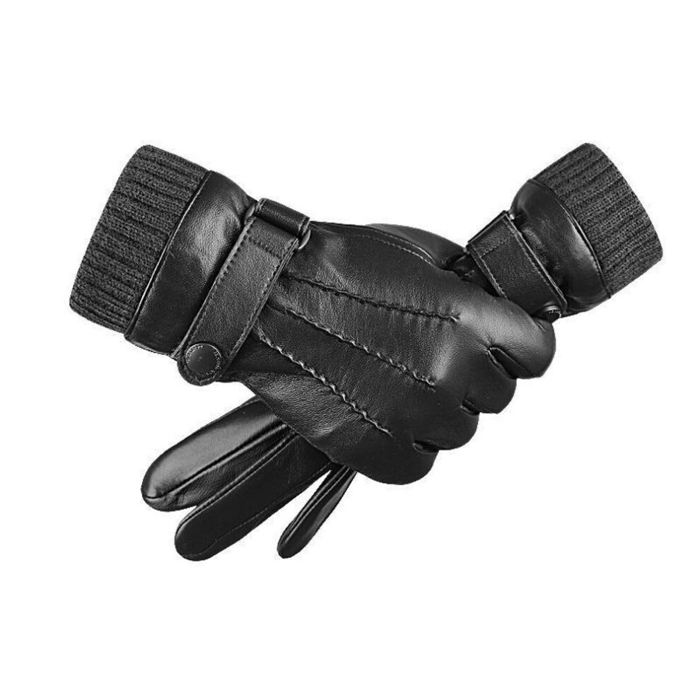 (black, DP20, XXL) Men's Genuine Leather Gloves: Warm, Velvet-lined, Windproof, Waterproof, Touchscreen, Sheepskin, Ideal For Riding And Driving - Dp20